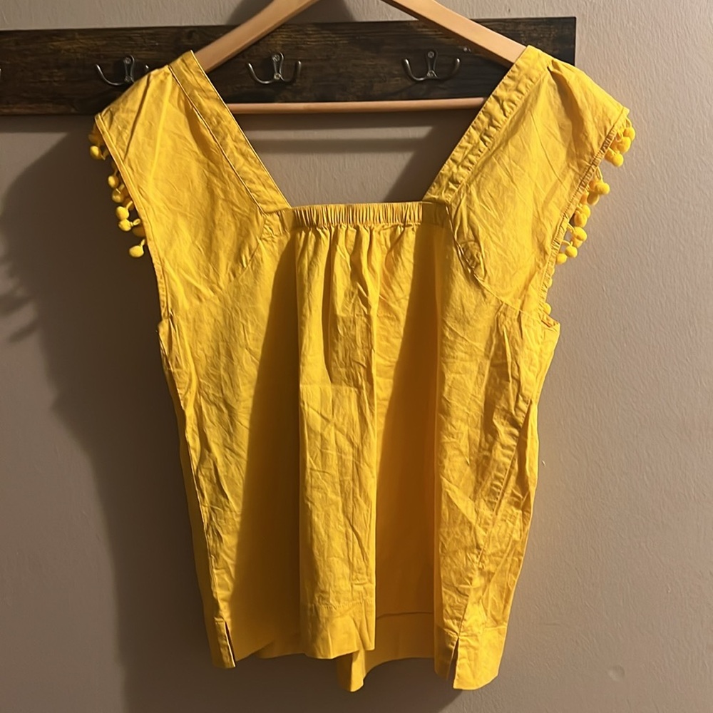 J. Crew Yellow Pom Pom Top
